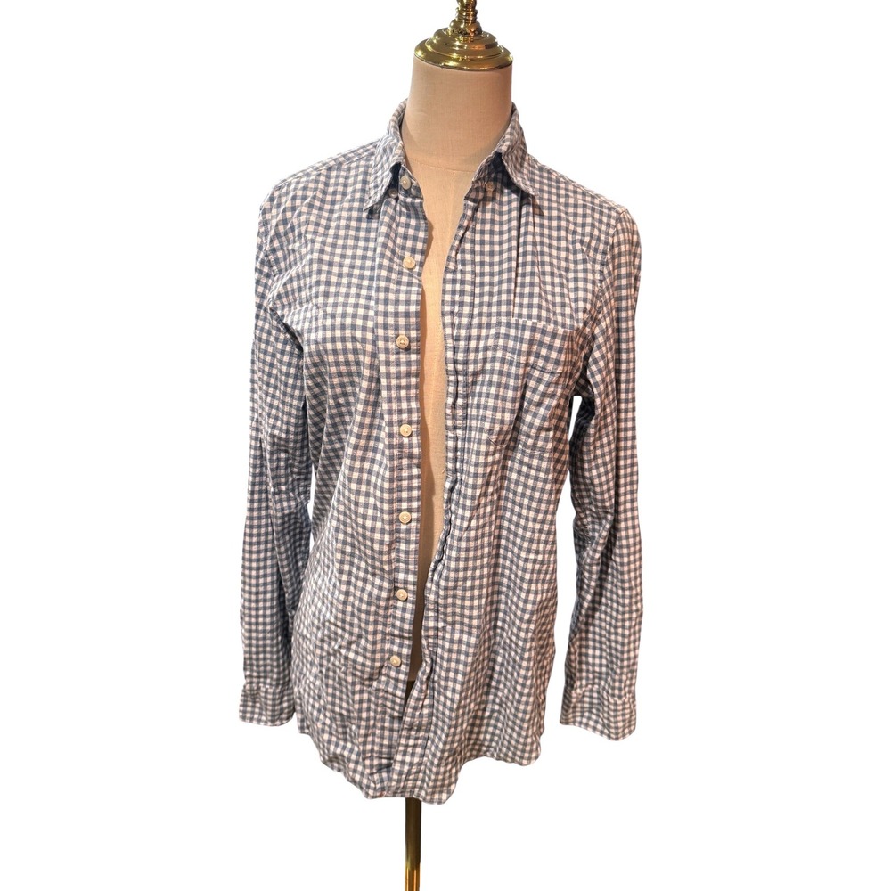 J Crew Classic Gingham Organic Cotton Stretch Shirt Size S Blue White
